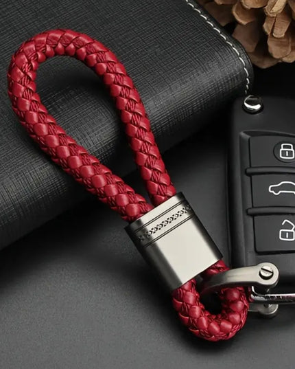 Braided looped strap with keyring in red