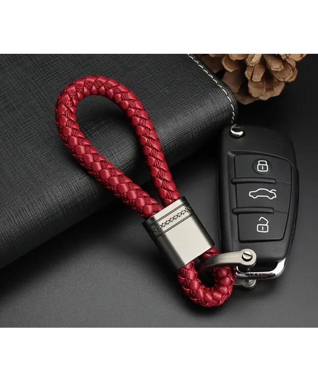 Braided looped strap with keyring in red