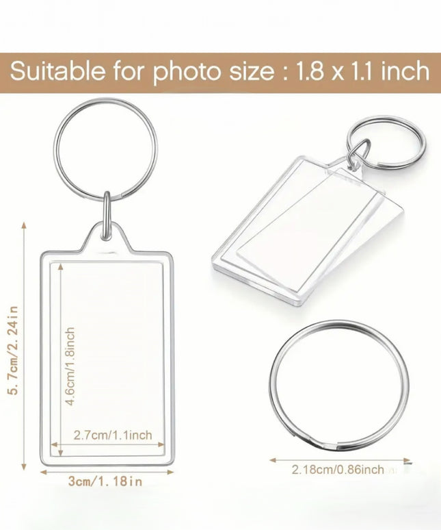 Clear photo cover keychain with measurements