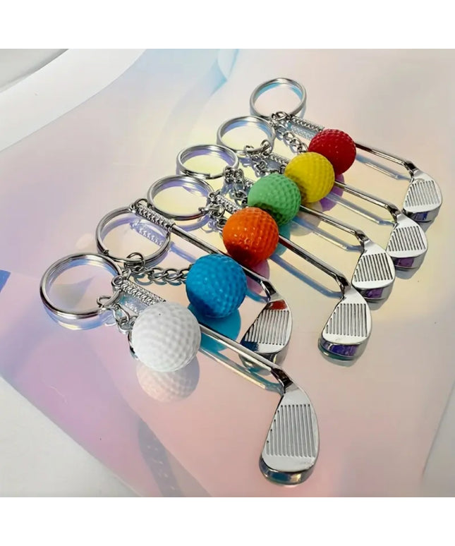 Keychain with golf club and ball charm in multiple colors