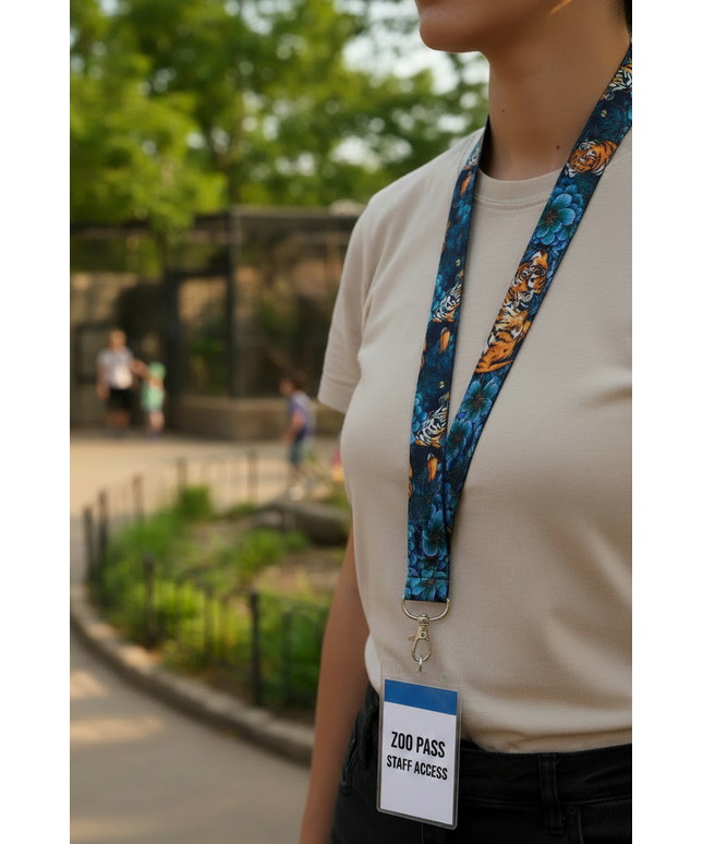 Blue lanyard with orange tiger 