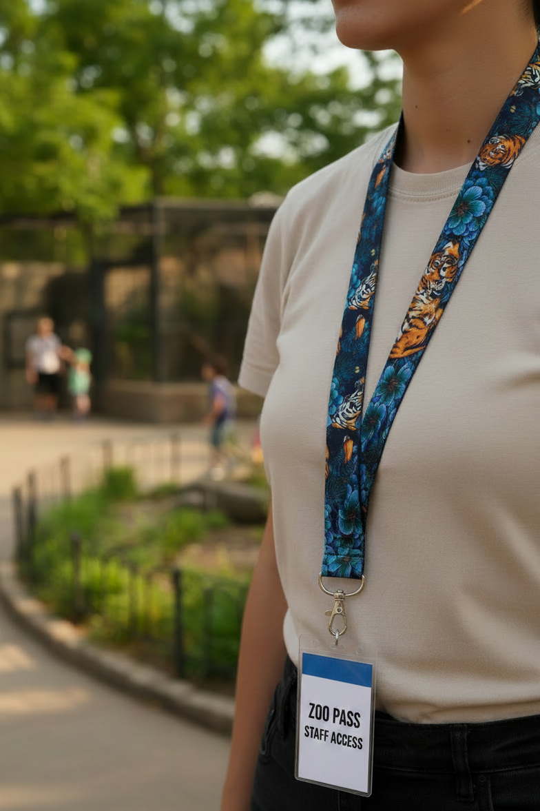 Blue lanyard with orange tiger 
