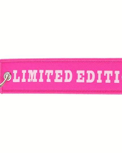 Embroidered keychain and tag that reads "Limited Edition"