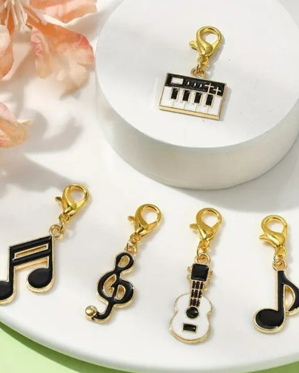 Musical Keychain Charms in Black and Gold - Set of 5