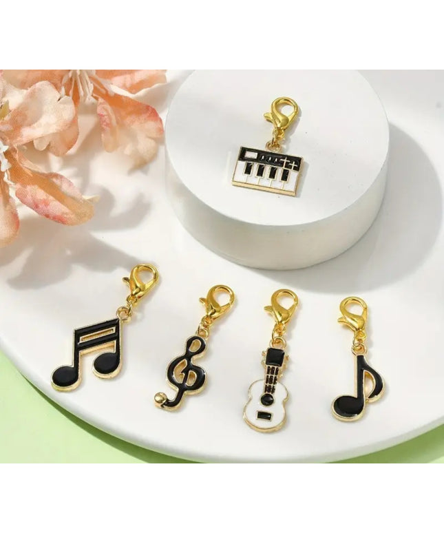 Musical Keychain Charms in Black and Gold - Set of 5