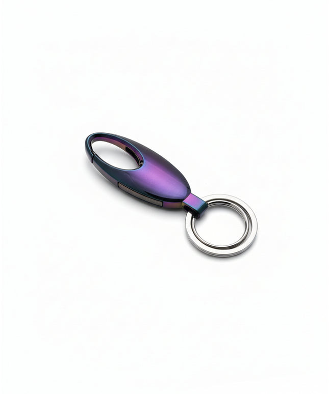 Iridescent chameleon color gradient colors from purple to blue to magenta carabiner keychain with quick release