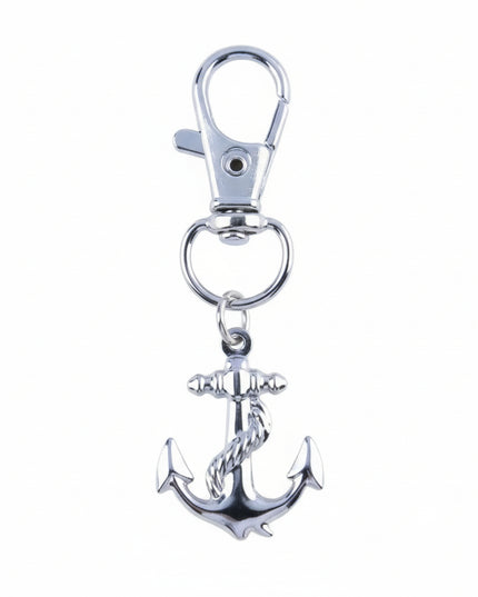 Shiny metal ship's anchor keychain and charm with quick release clasp