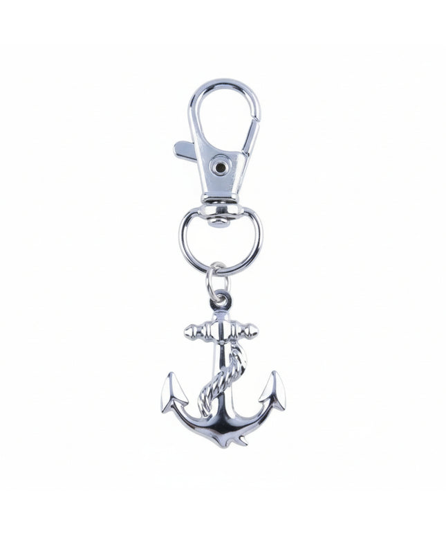 Shiny metal ship's anchor keychain and charm with quick release clasp
