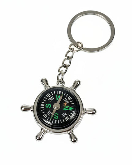 Keychain with ship's wheel compass charm