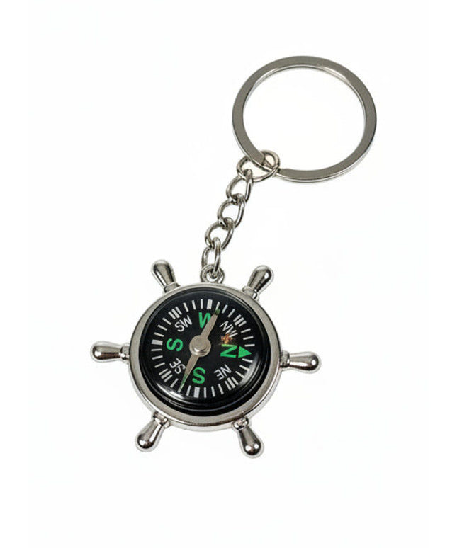 Keychain with ship's wheel compass charm
