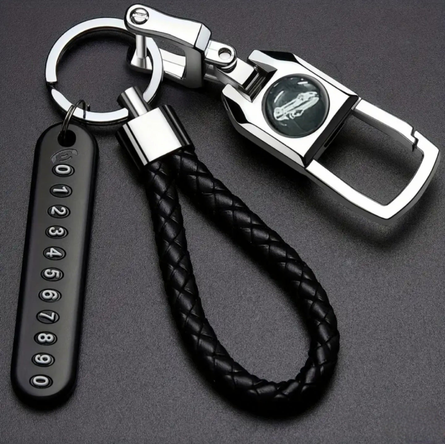 Deluxe Braided Loop Fob Clip w/ Number Tag (Black)