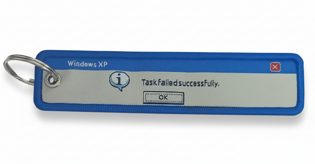 Task Failed Successfully Embroidered Tag