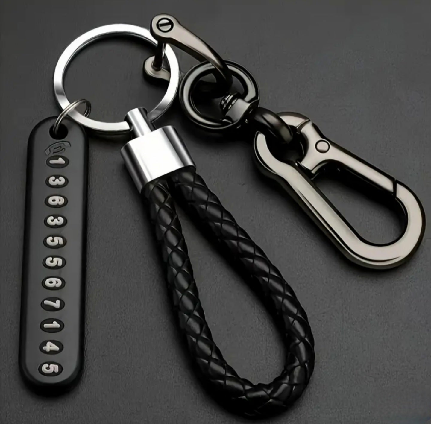 Braided Loop Fob Clip w/ Number Tag (Black)