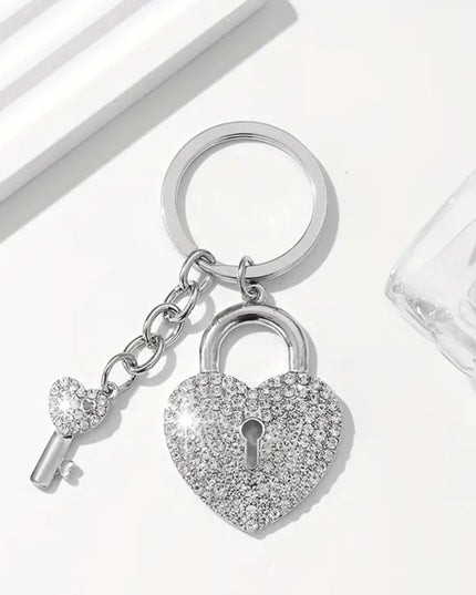 Rhinestone Heart Lock And Key Charm (SLV)