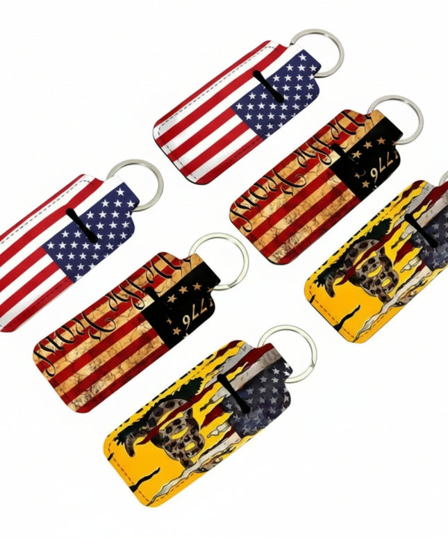 American Flag Keychain with Lip Balm Holder