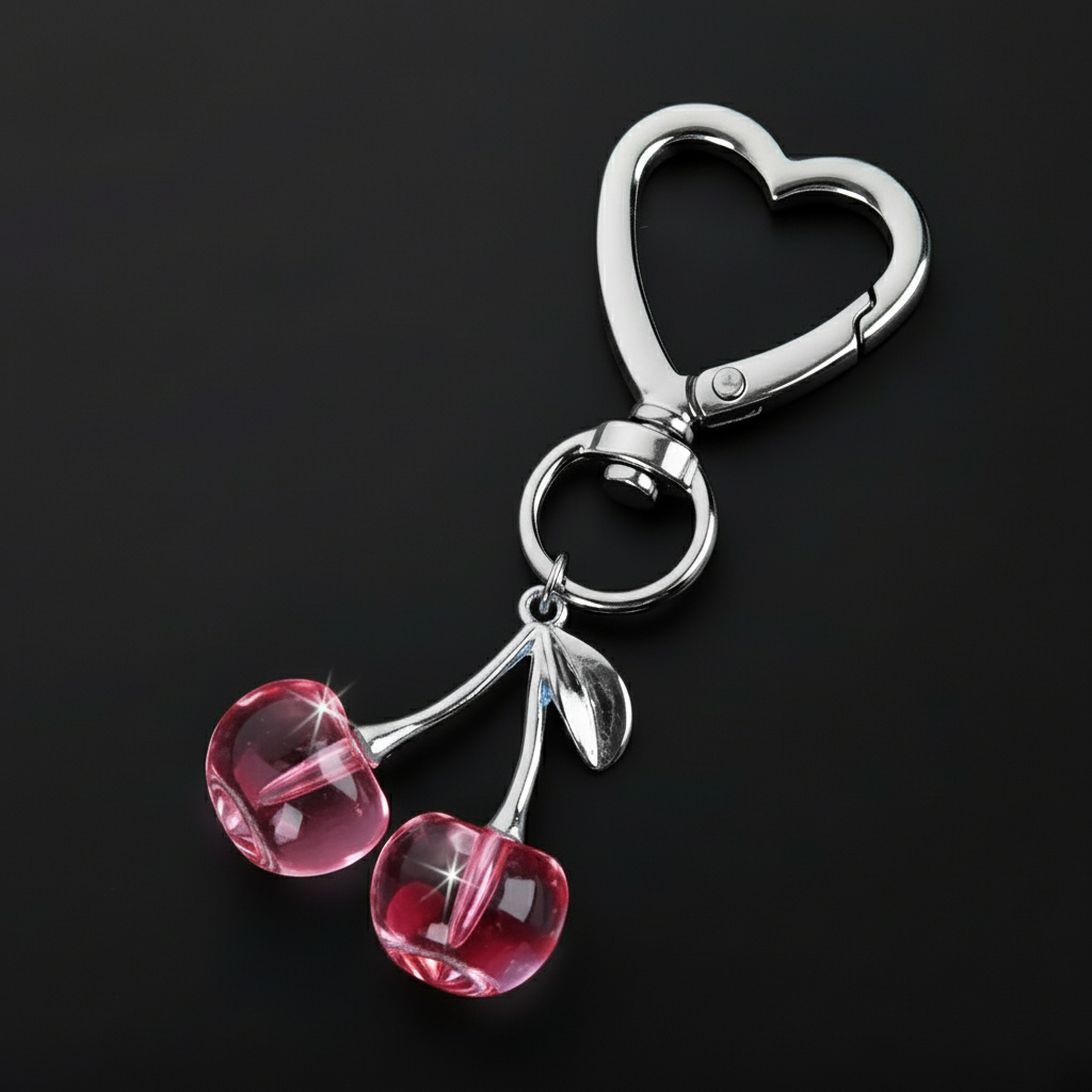Heart Cherries Charm (Pink)
