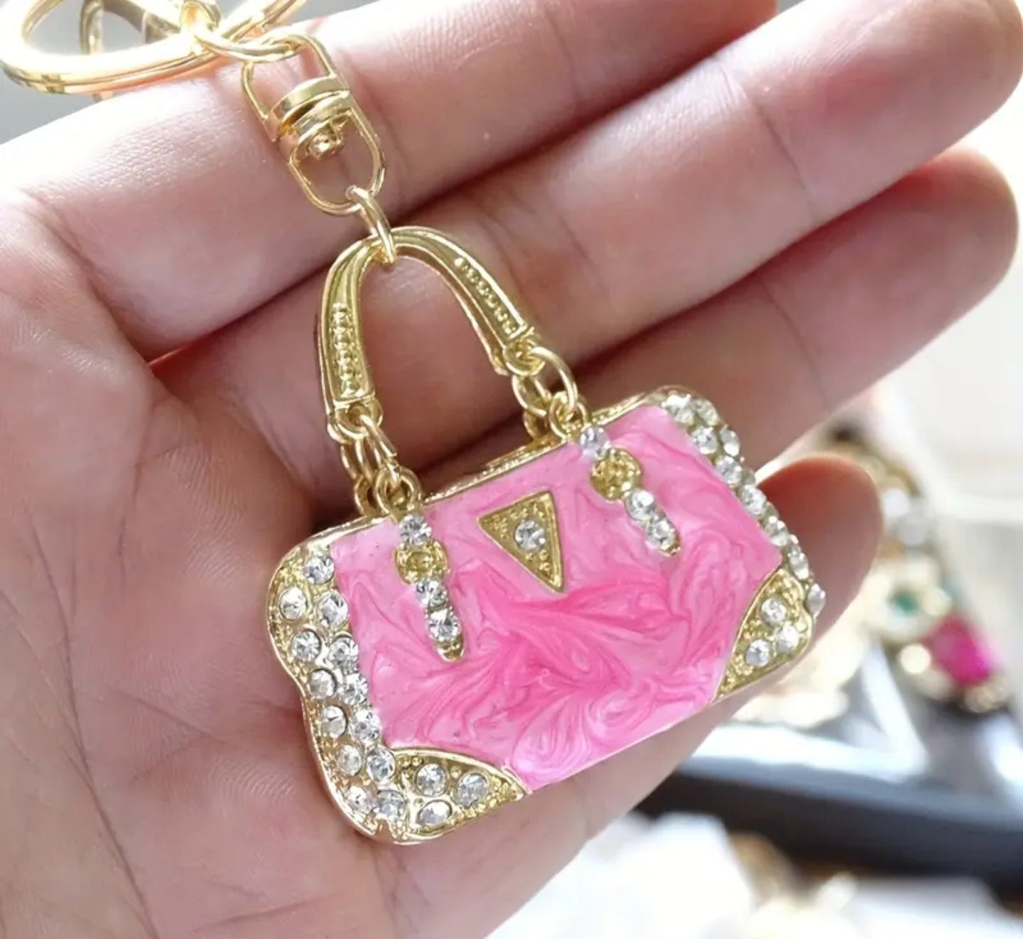 Rhinestone Mini Purse Charm (Pink)