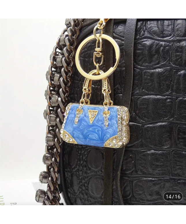 Rhinestone Mini Purse Charm (Blue)