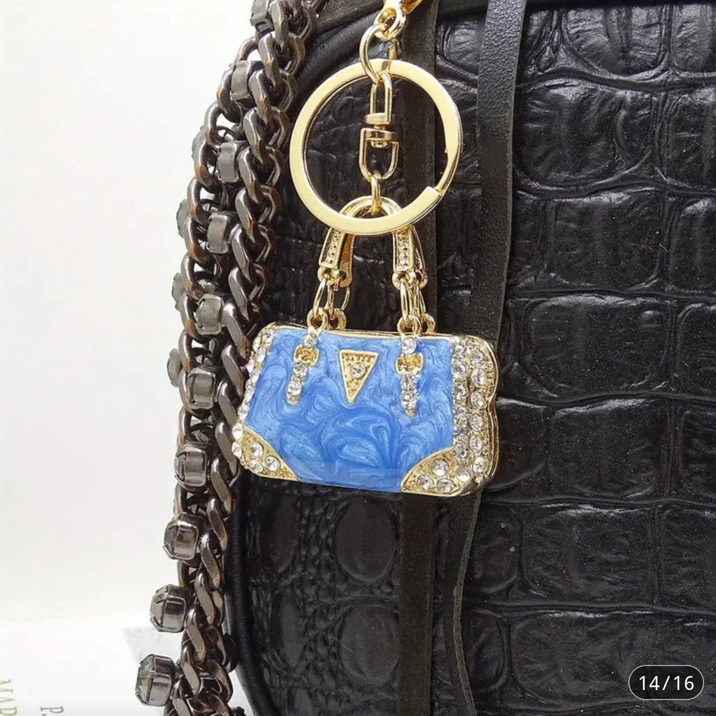 Rhinestone Mini Purse Charm (Blue)