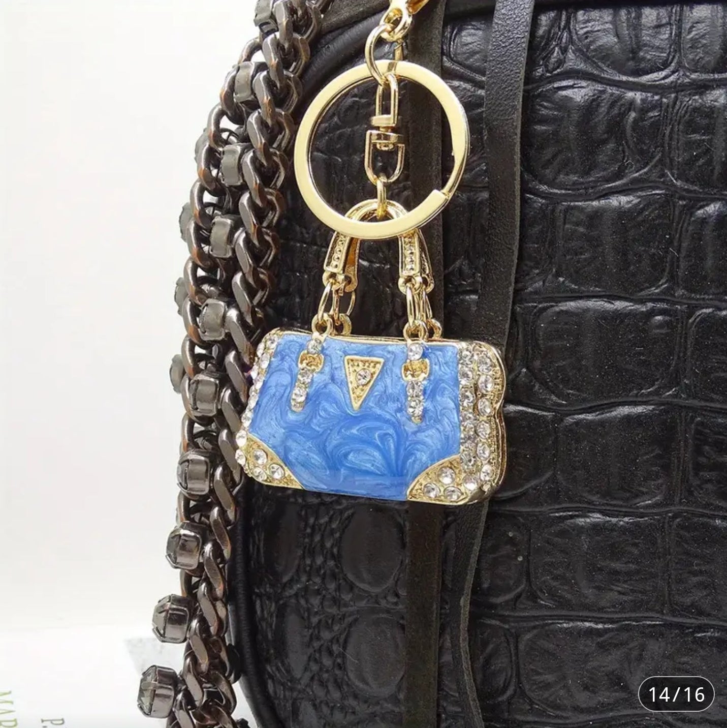 Rhinestone Mini Purse Charm (Blue)