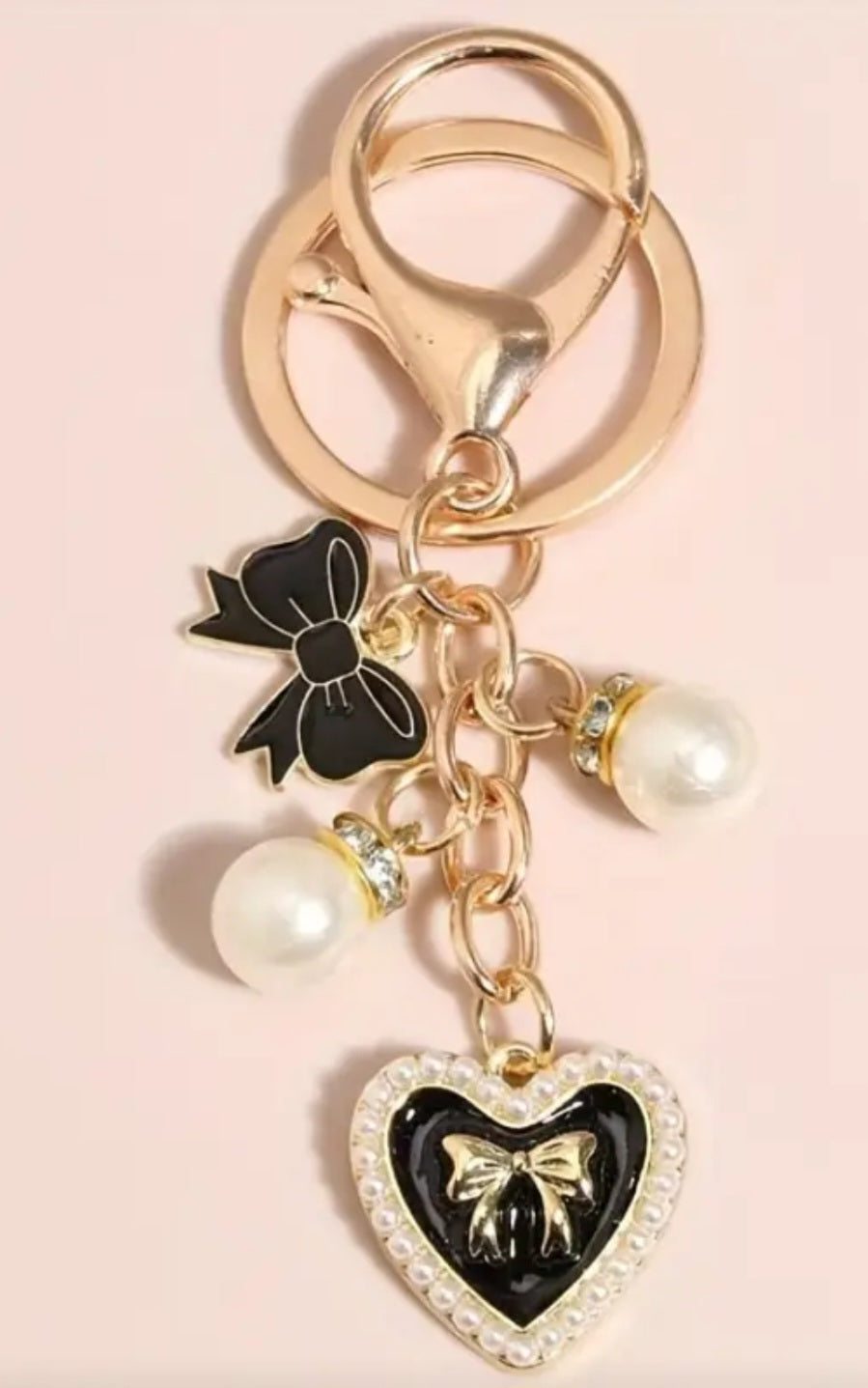 2 Pearl Black Heart Charm (Gld)
