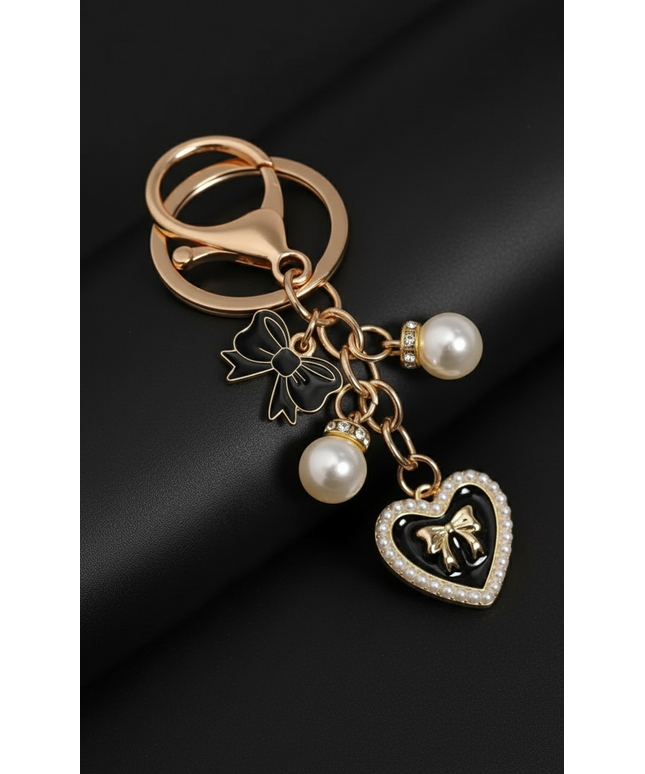 2 Pearl Black Heart Charm (Gld)