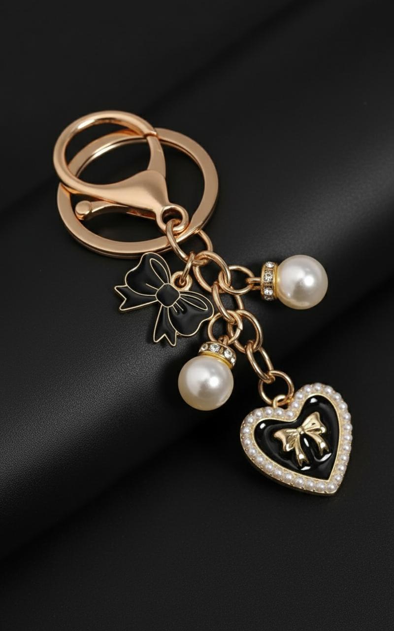2 Pearl Black Heart Charm (Gld)