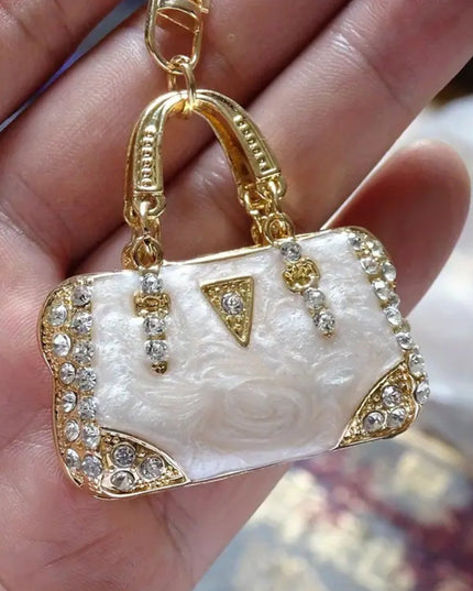 Rhinestone Mini Purse Charm (White)
