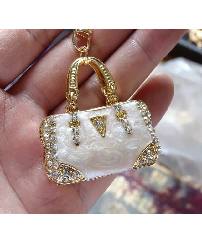 Rhinestone Mini Purse Charm (White)