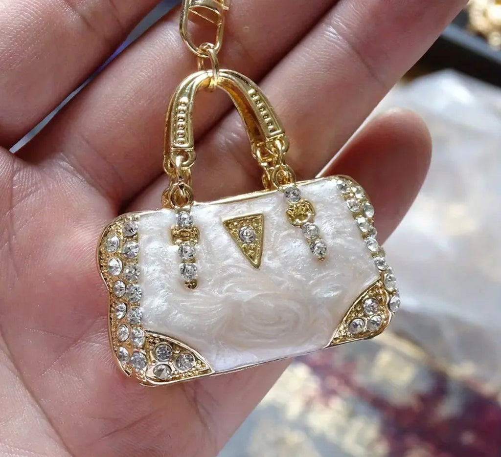 Rhinestone Mini Purse Charm (White)