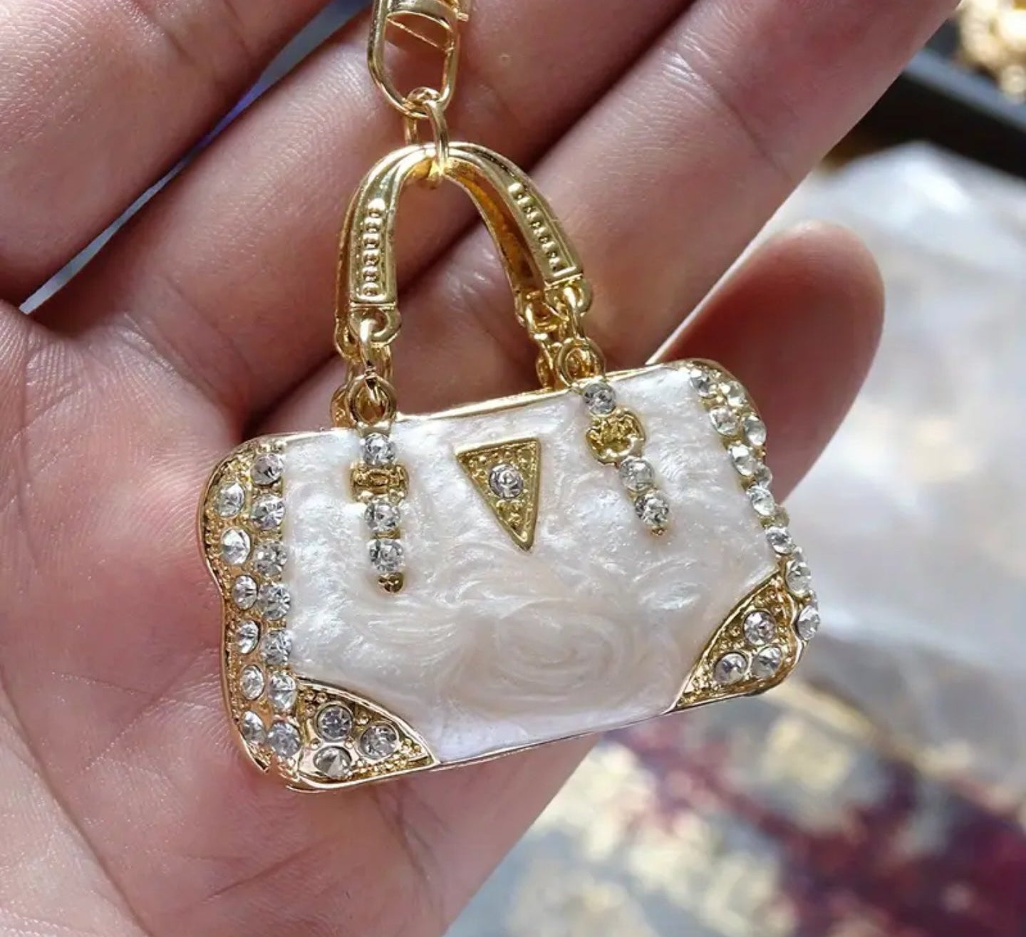 Rhinestone Mini Purse Charm (White)