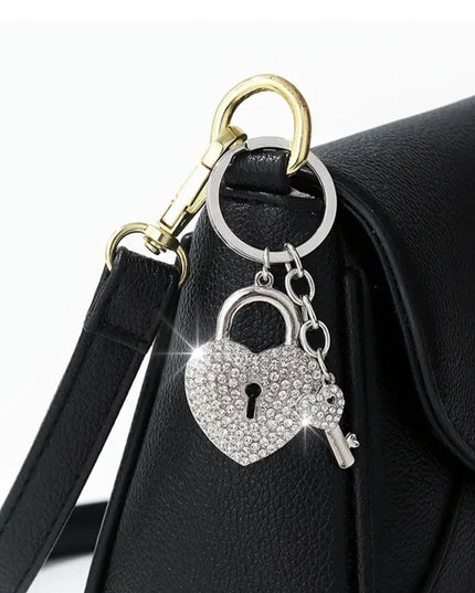 Rhinestone Heart Lock And Key Charm (SLV)