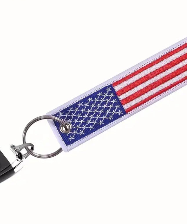 American Flag Embroidered Keychain Tag