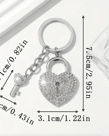 Rhinestone Heart Lock And Key Charm (SLV)