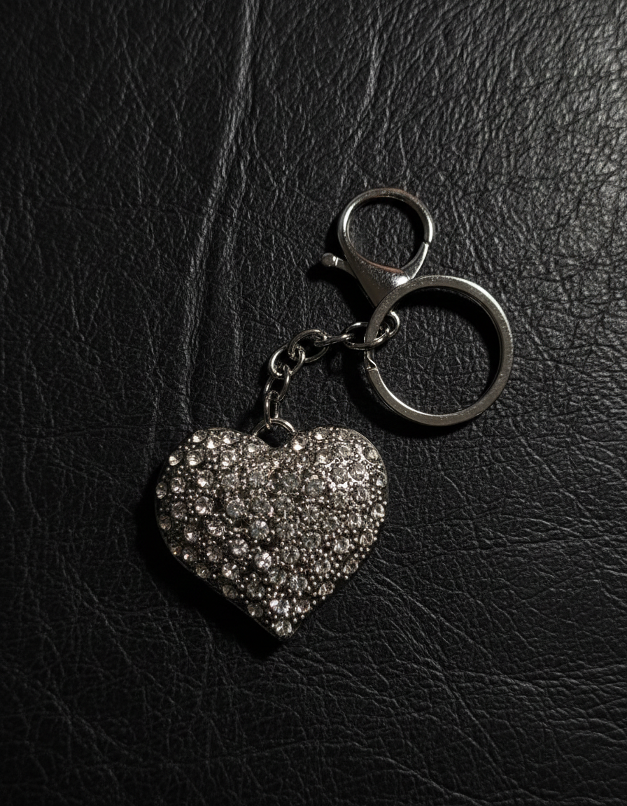 L Rhinestone Heart Charm (SLVR)
